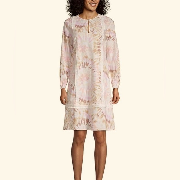 Lands' End Dresses & Skirts - Land End- Split-Neck Drop Waist Tie-Dye Long Sleeve Dress. Size M